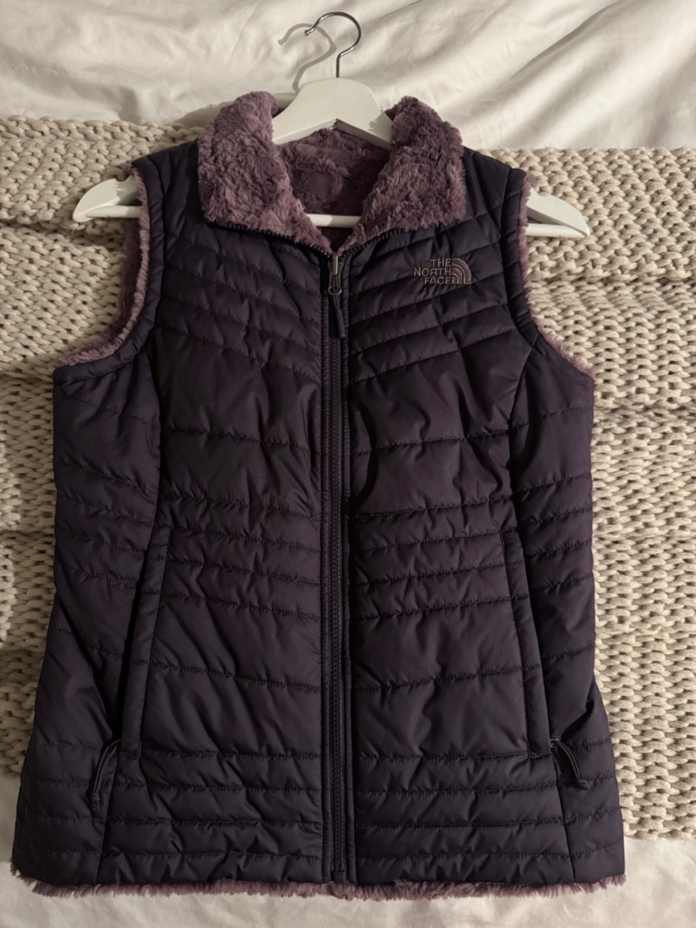 The North Face Plum Quilted Fleece-Lined Reversible Vest (XS)